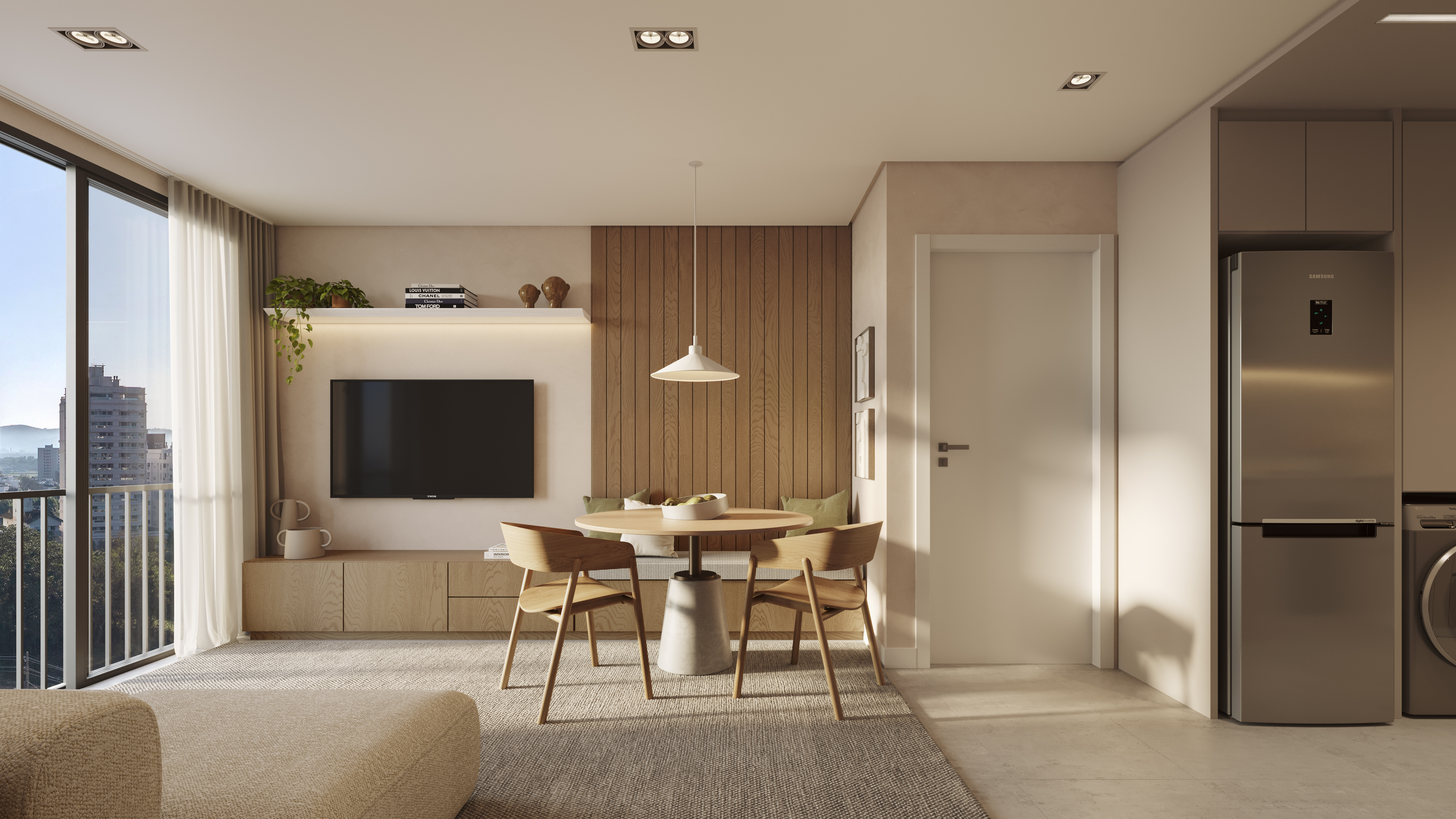 Living integrado com cozinha – Cobertura